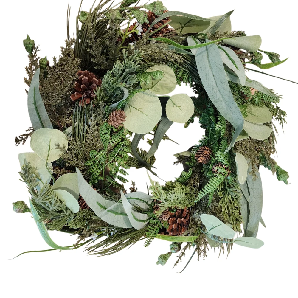 Prelit Green and Brown Wreath with Battery Pack New